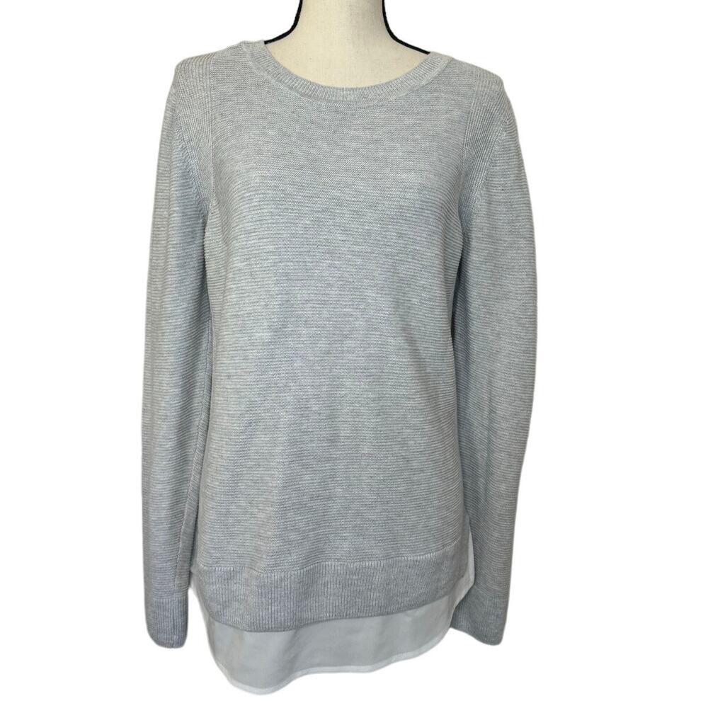 Hilary Radley Soft Knit Women's M Gray Round Neck Layered 2fer Sweater